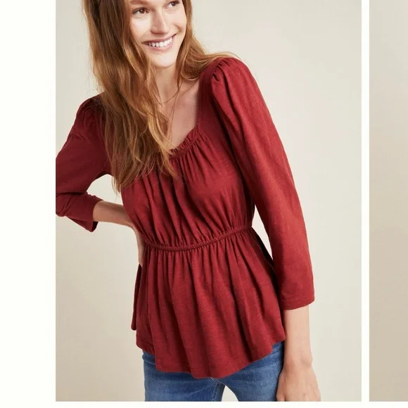 Anthropologie Red Peplum Blouse - Picture 1 of 10